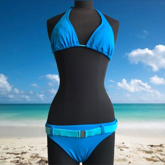 Billabong surf BLUE CRUSH era Vintage bikini pink belted halter top set RARE - Picture 1 of 8